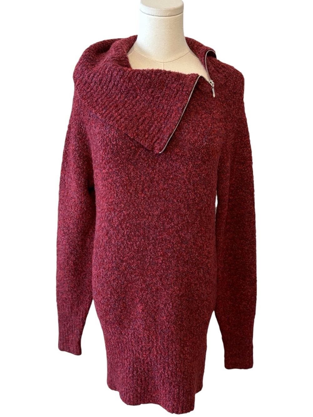 WHBM Berry Boucle Cowl Neck Knit Sweater Mini Dress Size Medium